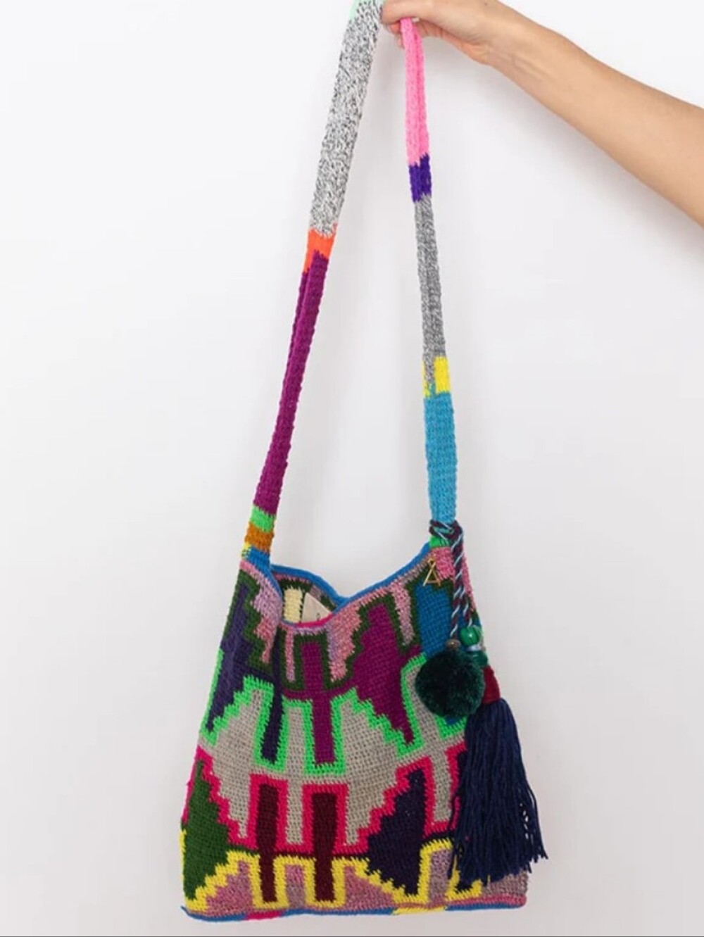 Among Equals Half Diamond & Pole Bilum Bohemian Multicolor Knit Shoulder Bag